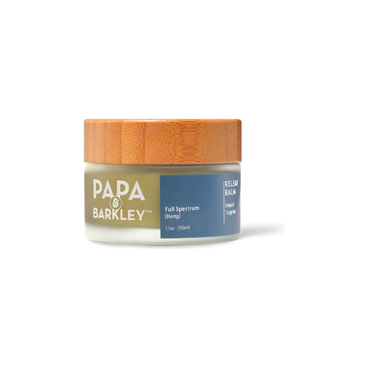 front of jar of papa & barkley brand cbd balm