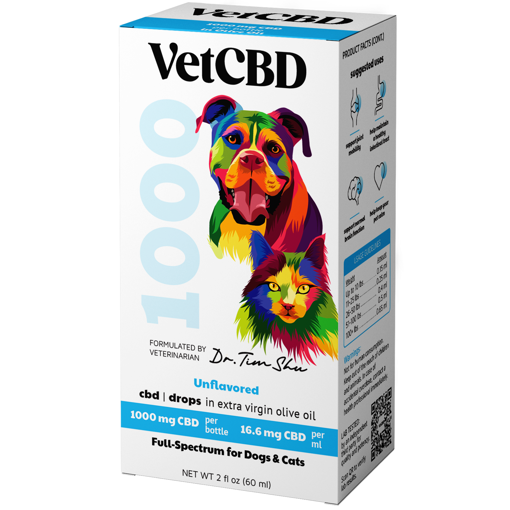 front of package for vetcbd brand drops 1000mg cbd for pets